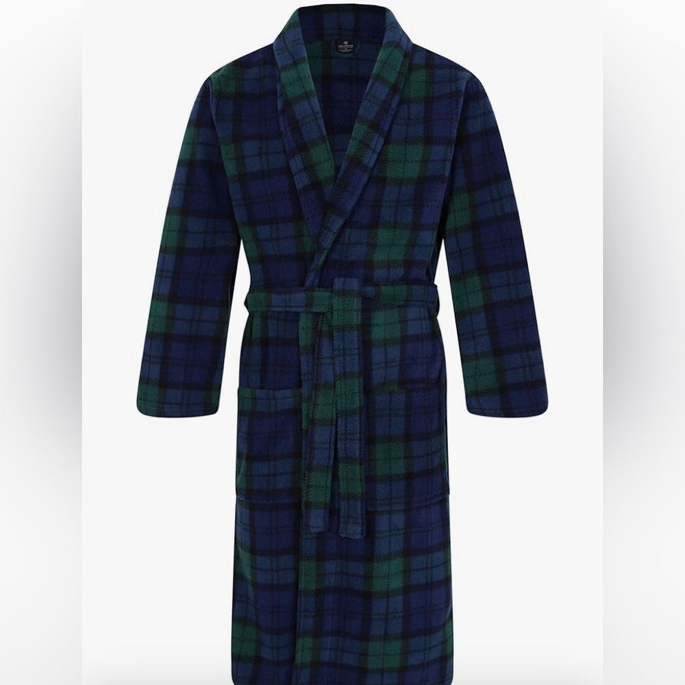 NEW Blackwatch Plaid Polar Fleece Robe by John Christian